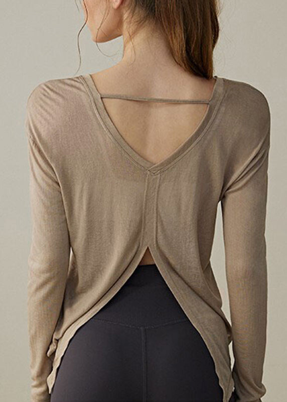 Women's Brown Yoga Cotton Blend Asymmetrical - OutfitLondon