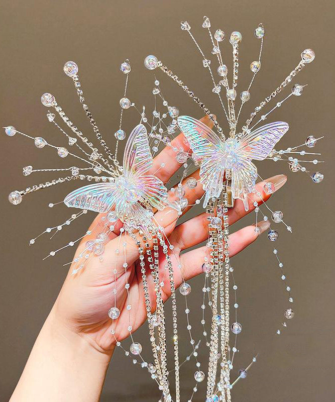 Girls Acrylic Hairpin With Pom Pom Butterfly Sparkle - OutfitLondon