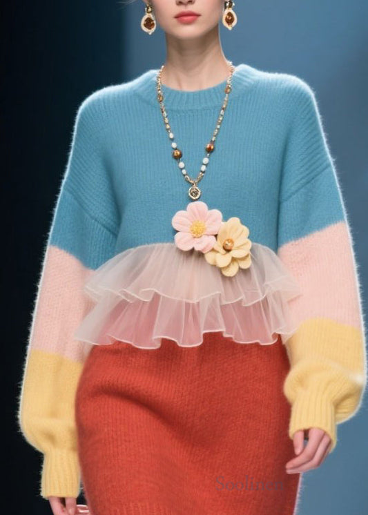 Women's Knit Floral Dress Color Block Cozy Winter Style - OutfitLondon