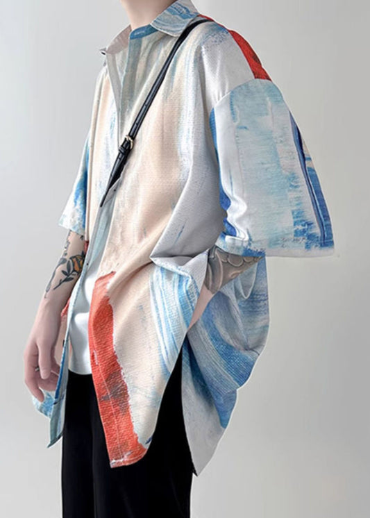 Mens Cotton Shirt Tie Dye Breathable Lightweight - OutfitLondon