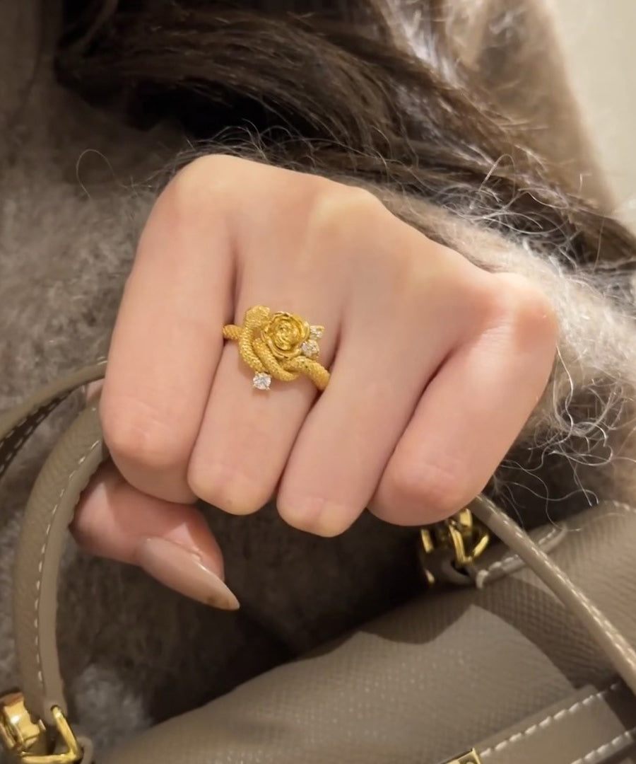Rose Gold Vermeil Snake Ring Sterling Silver Statement - OutfitLondon