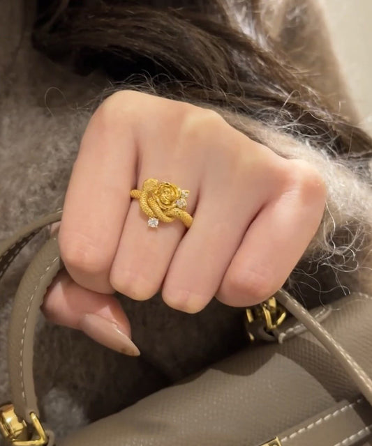 Rose Gold Vermeil Snake Ring Sterling Silver Statement - OutfitLondon