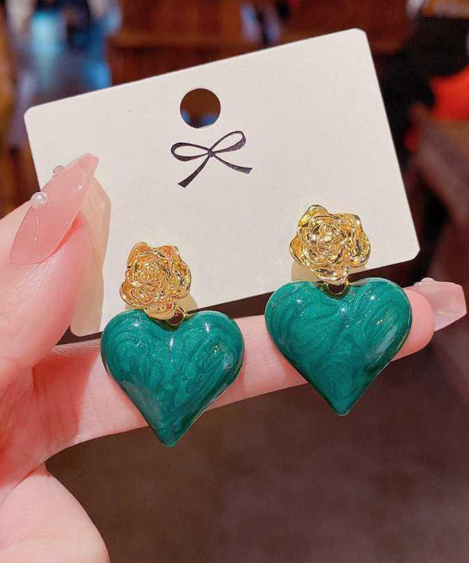 Women's Pink Drop Earrings Green Enamel Alloy - OutfitLondon