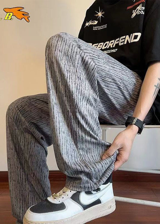 Men's Gray Cotton Pants Elastic Waist Relaxed Fit - OutfitLondon