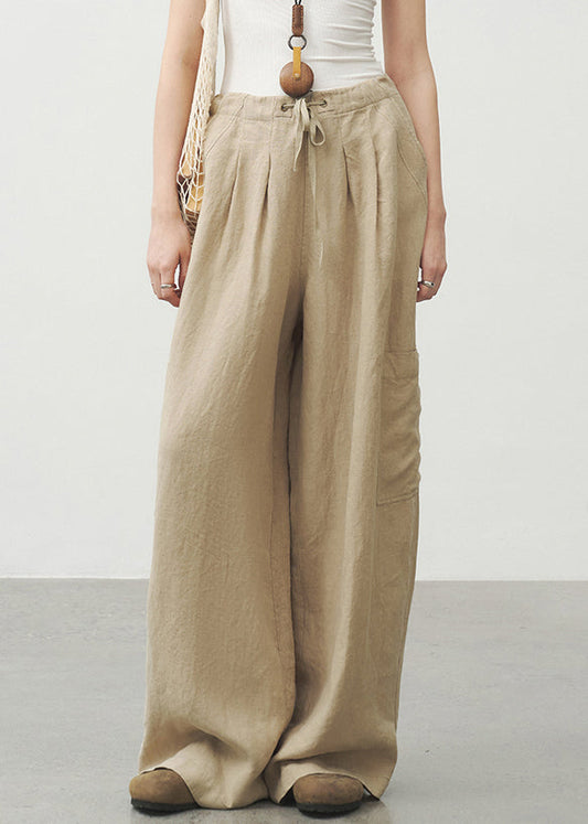 Unisex Linen Pants Lightweight Khaki Breathable - OutfitLondon