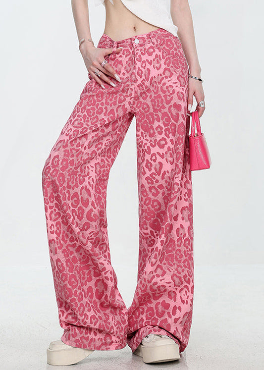Women's High Waisted Denim Jeans Leopard Print - OutfitLondon