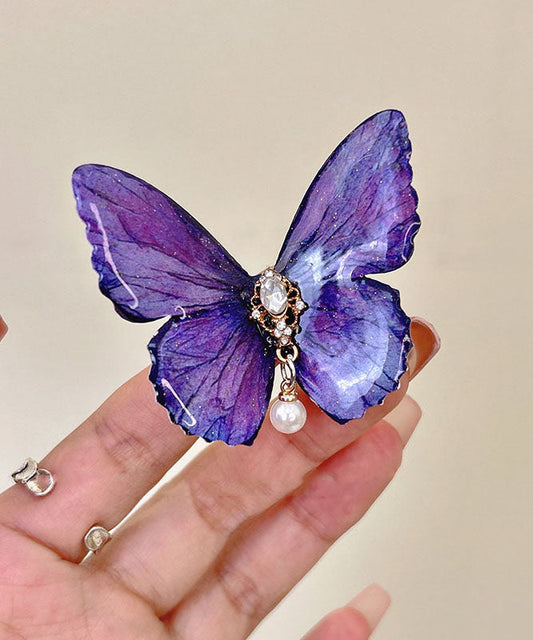 Women's Purple Hairpin Pom Pom Zircon Butterfly Beads - OutfitLondon