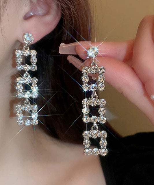 Women's Copper Earrings Silk Zircon Drop Square Chain - OutfitLondon