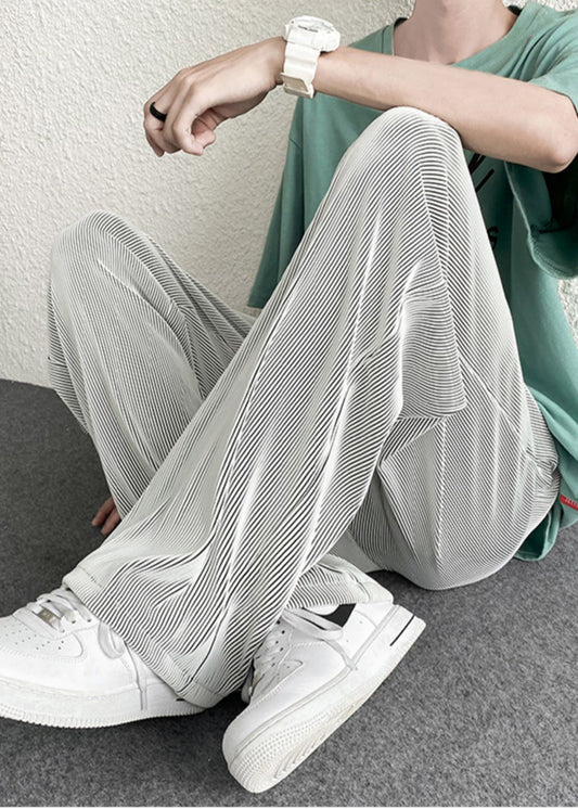 Men's Oversized Striped Pants Comfort Fit Silver - OutfitLondon