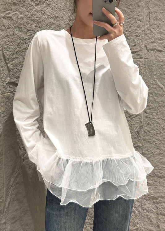 Women's Boho Cotton Blend Shirt White Oversized - OutfitLondon