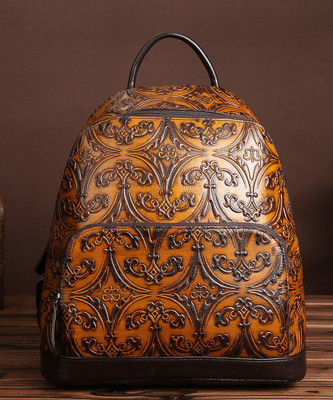 Yellow Leather Backpack Large Capacity Everyday Use - OutfitLondon