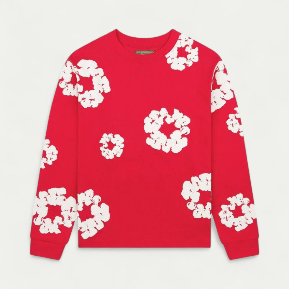 Ladies Casual Floral Crew Neck Sweater