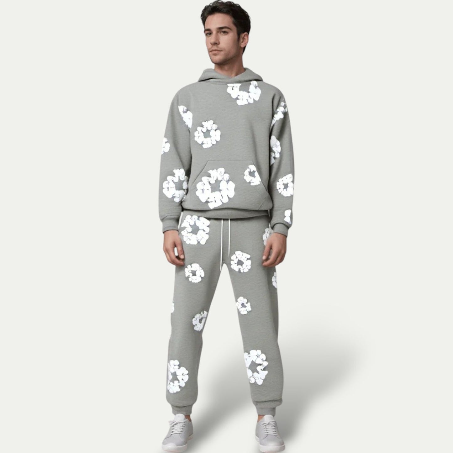 Comfortable Flower Pattern Hoodie Pajama Set