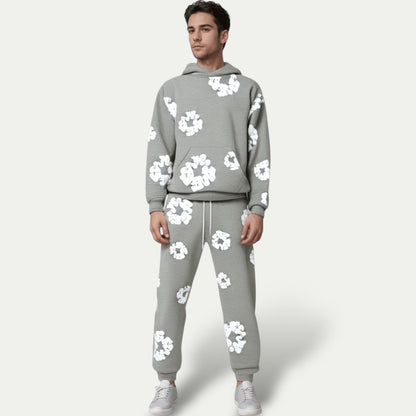 Comfortable Flower Pattern Hoodie Pajama Set