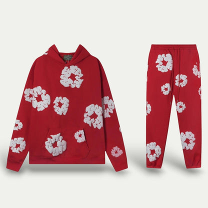 Comfortable Flower Pattern Hoodie Pajama Set