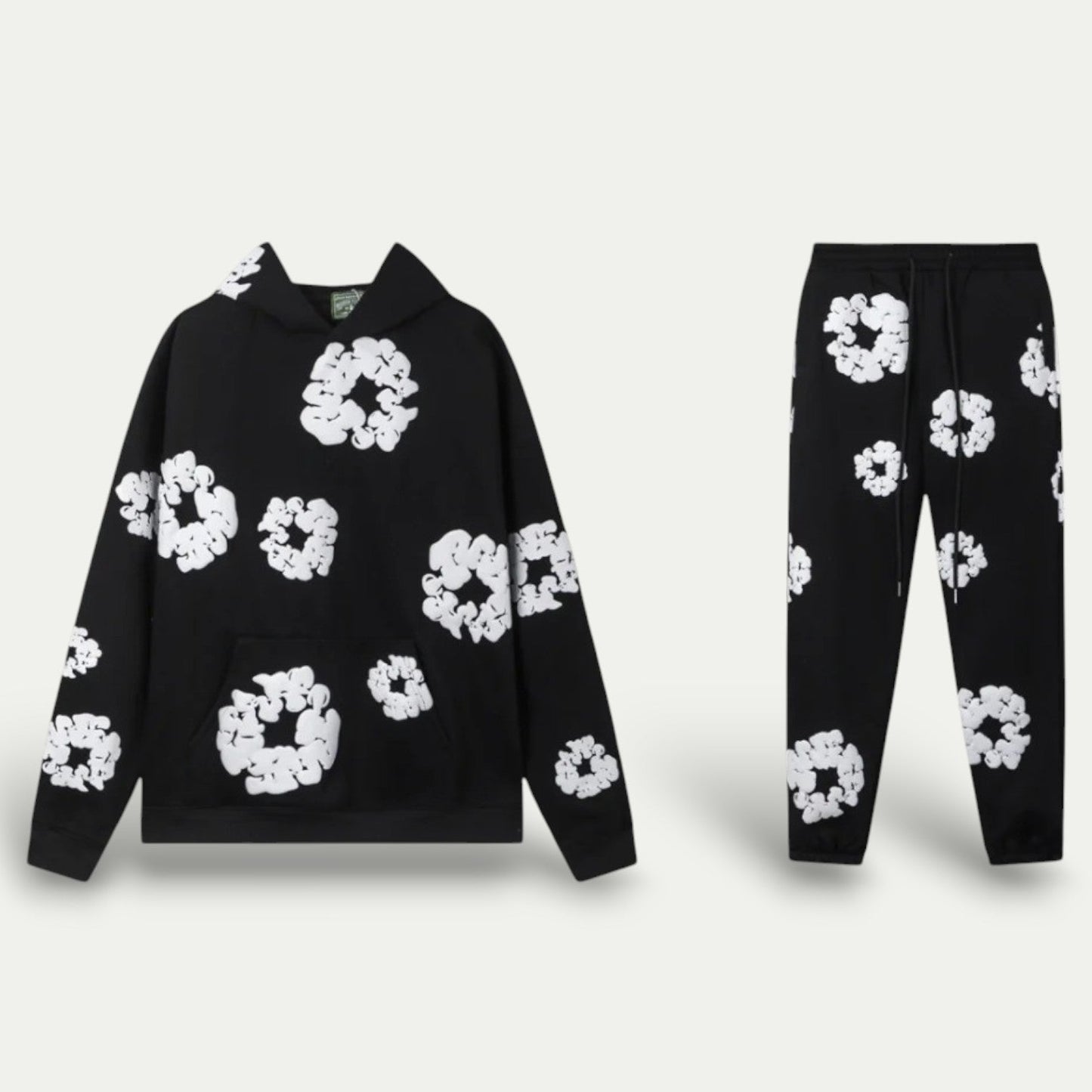 Comfortable Flower Pattern Hoodie Pajama Set