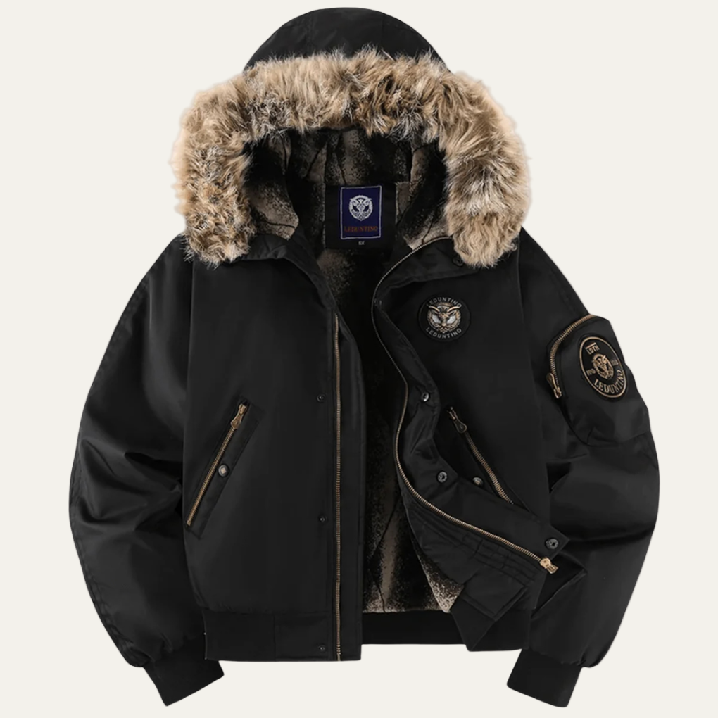 Warm Padded Mens Parka Jacket with Faux Fur Hood