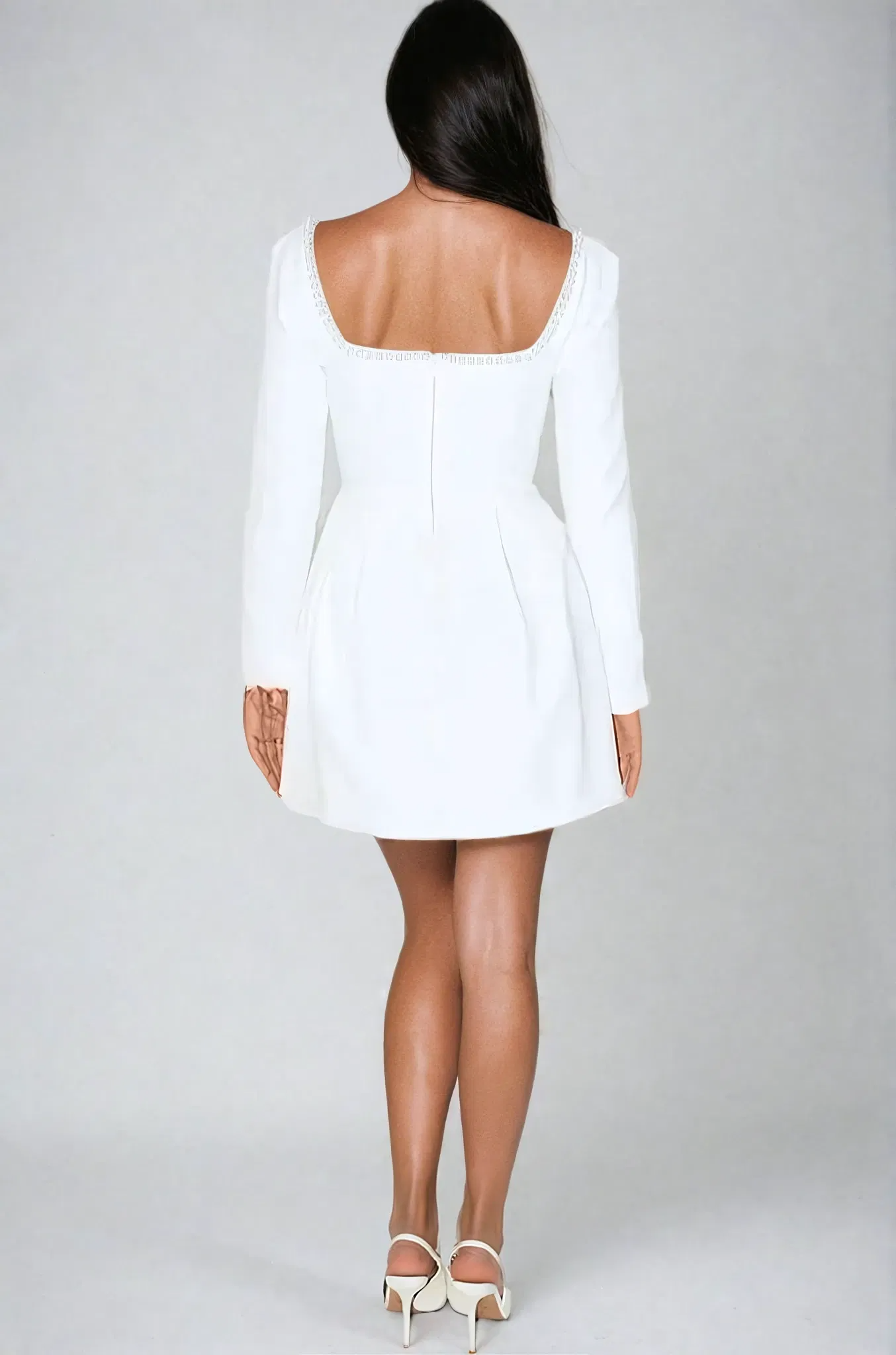 Elegant White Pearl Evening Dress