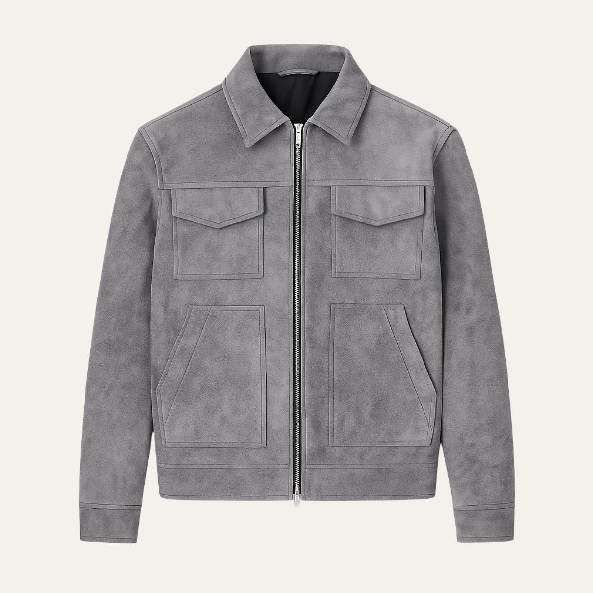 Men's Synthetic Suede Zipper Jacket with Pocket Details - OutfitLondon