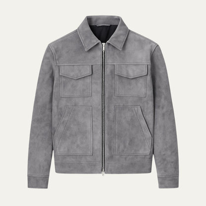 Men's Synthetic Suede Zipper Jacket with Pocket Details - OutfitLondon