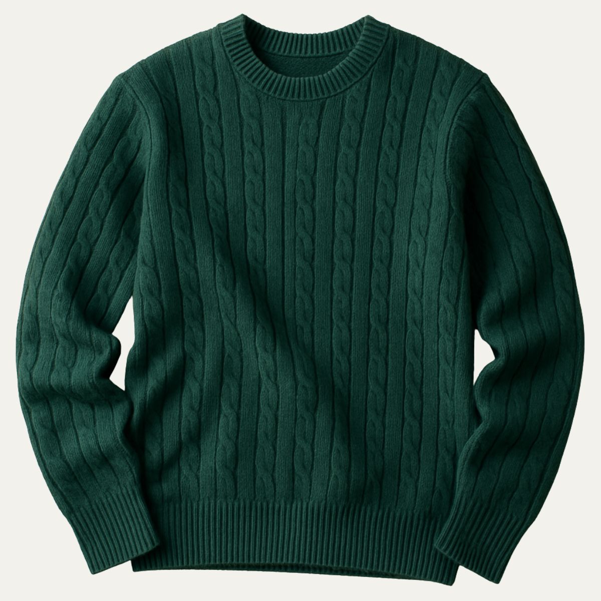 Luxury Green Mens Wool Crew Neck Sweater - OutfitLondon