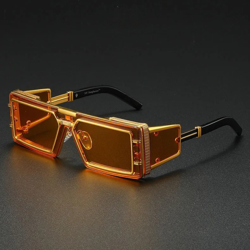 Arlen Steampunk Sunglasses Uv Protection Square Frame Metal Accents