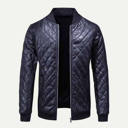 Warm Quilted Leather Mens Bomber Jacket