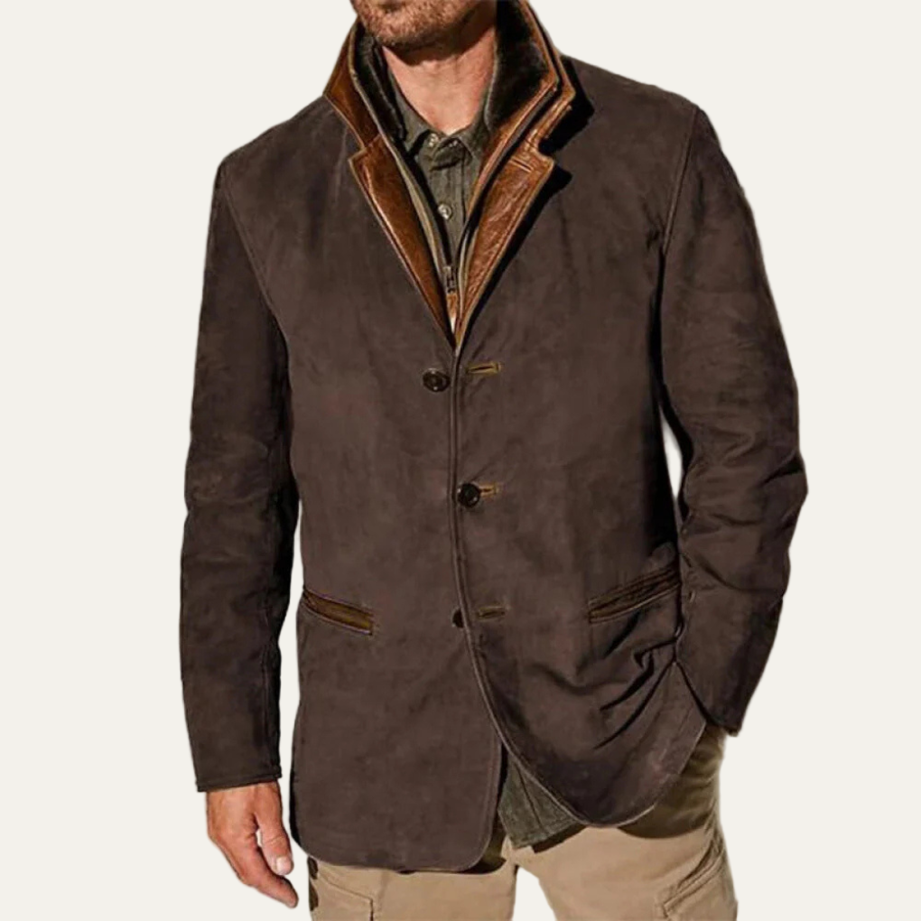 Luxury Suede Fit Blazer with Contrast Collar