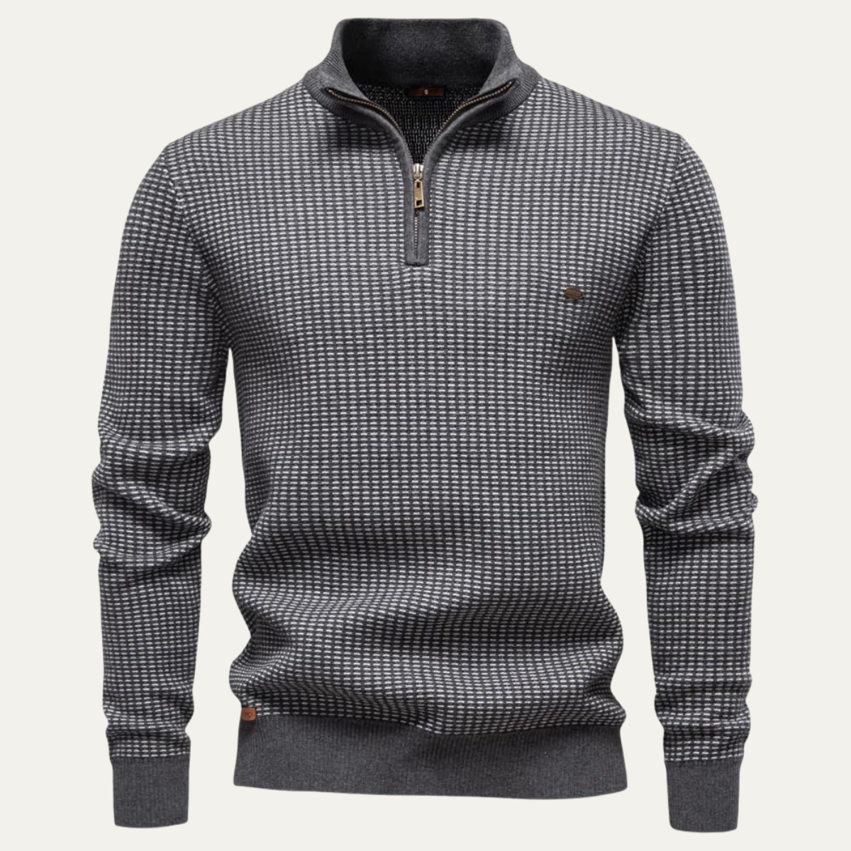Warm Men's Knit Half Zip Sweater with High Collar