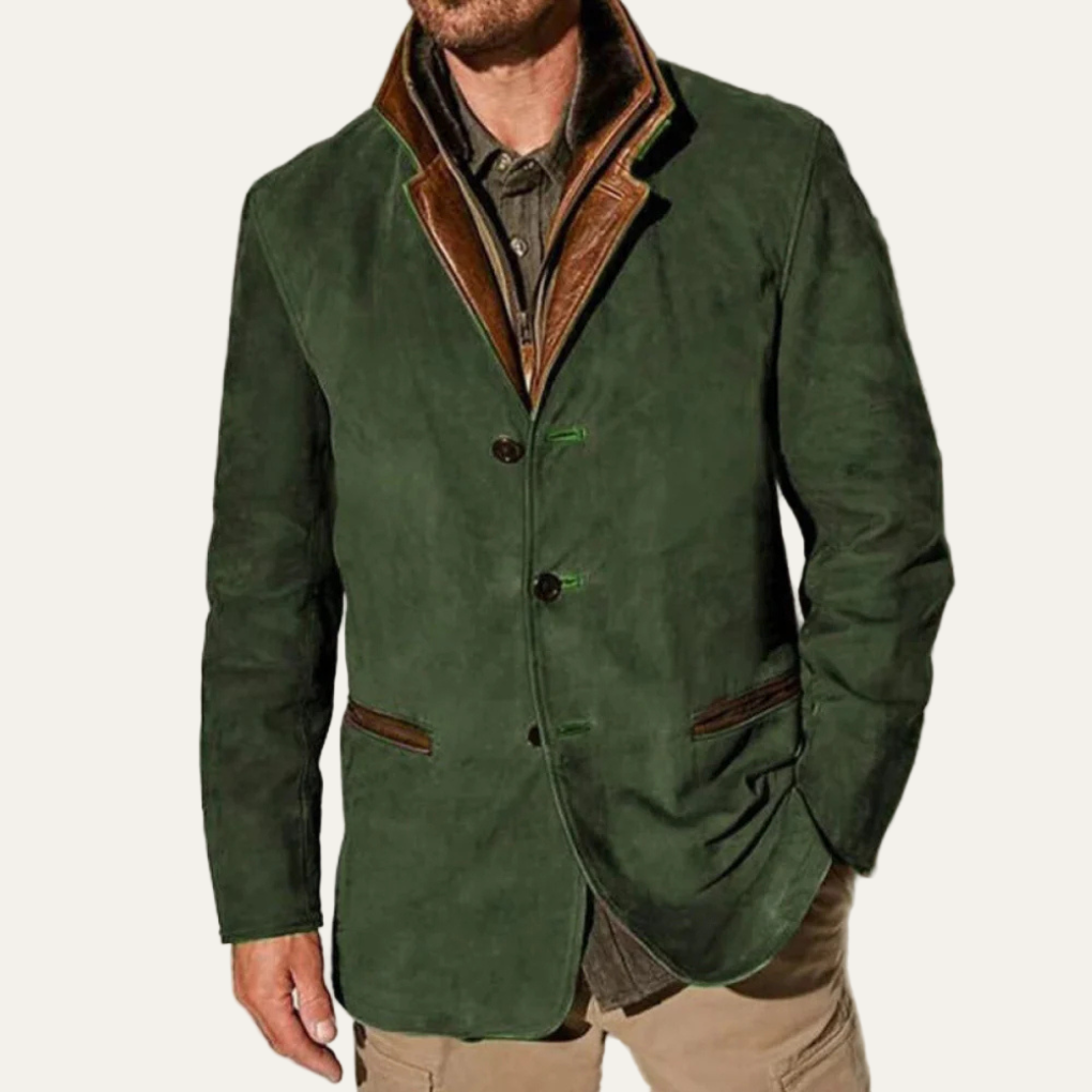 Luxury Suede Fit Blazer with Contrast Collar