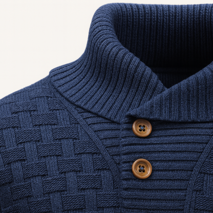 Classic Mens Thick Cable Knit Sweater with Buttons