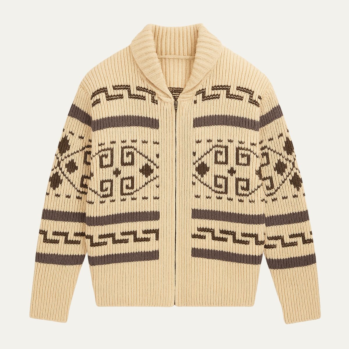 Warm Aztec Pattern Zip Up Cardigan For Men