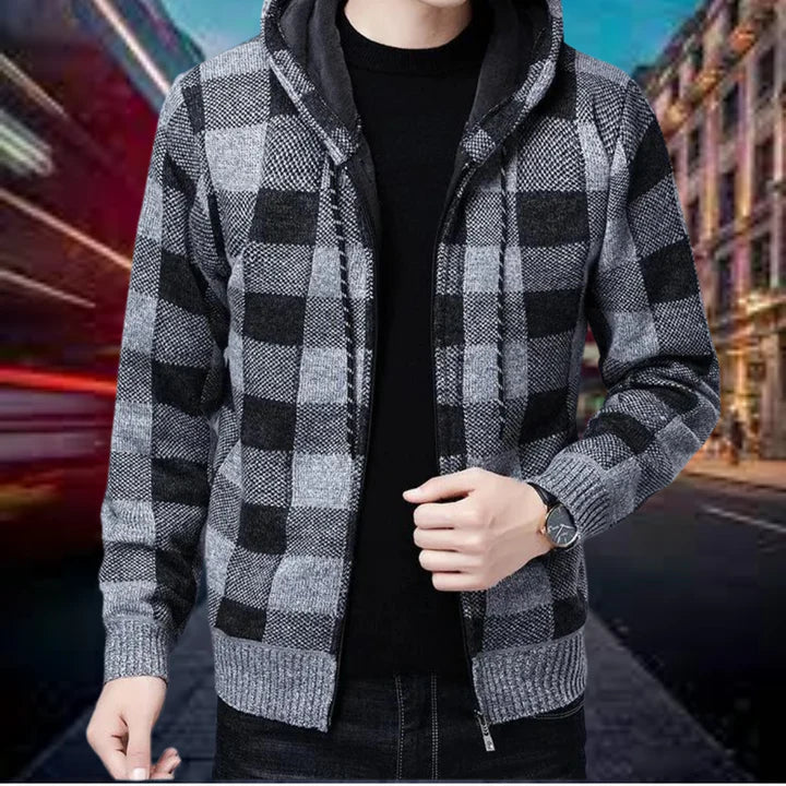 Men's Plaid Hooded Cardigan - High Quality