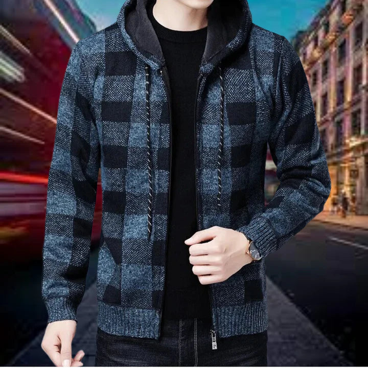 Men's Plaid Hooded Cardigan - High Quality