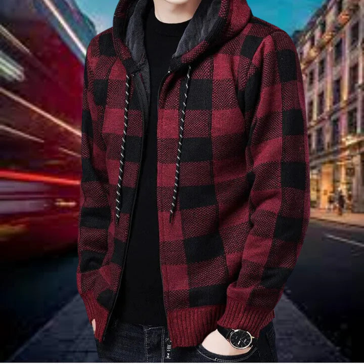 Men's Plaid Hooded Cardigan - High Quality