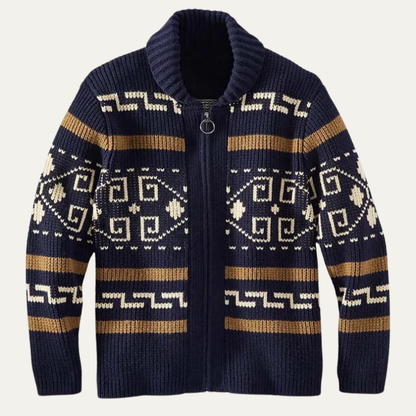 Warm Aztec Pattern Zip Up Cardigan For Men