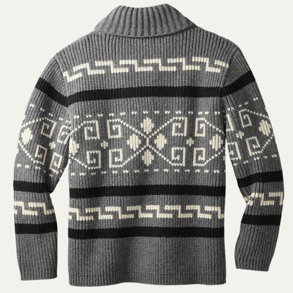 Warm Aztec Pattern Zip Up Cardigan For Men