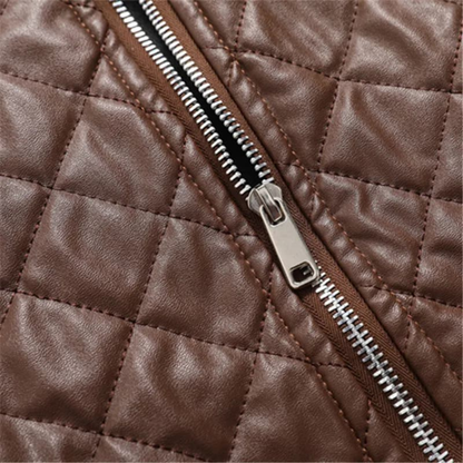 Warm Quilted Leather Mens Bomber Jacket