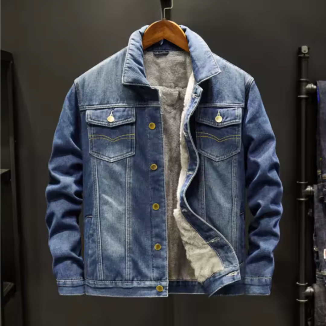 Men's Fleece Lined Denim Jacket Heavyweight Button Up