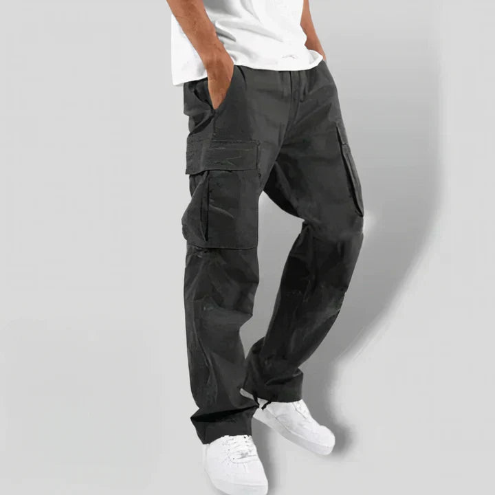 Black Graphic Print Mens Cargo Trousers - OutfitLondon