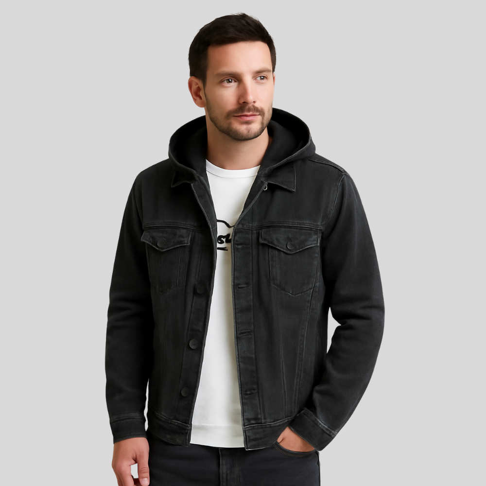 Big Fit Hooded Blue Jean Jacket For Men - OutfitLondon