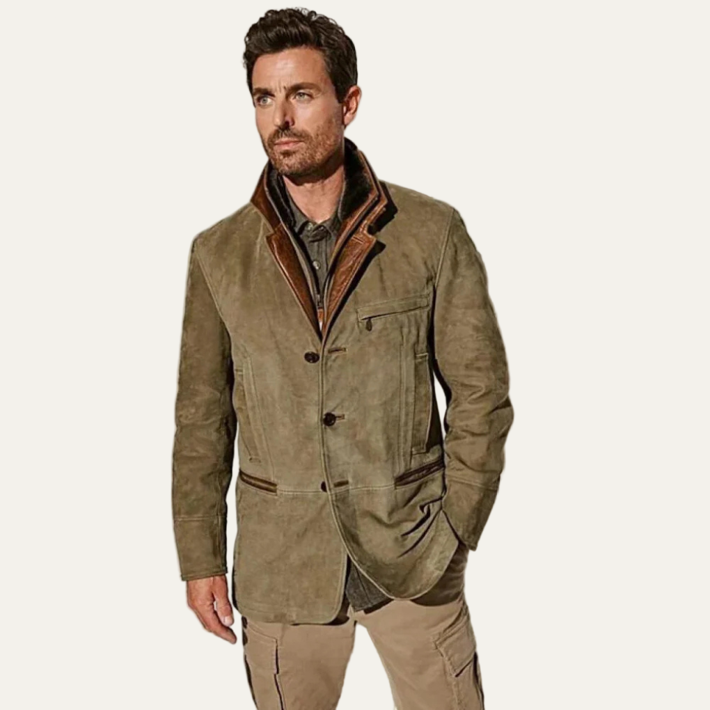 Luxury Suede Fit Blazer with Contrast Collar - OutfitLondon