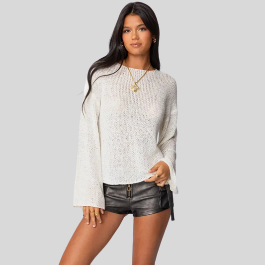 Soft Women's Oversized Crew Neck Sweater Casual Wear - OutfitLondon