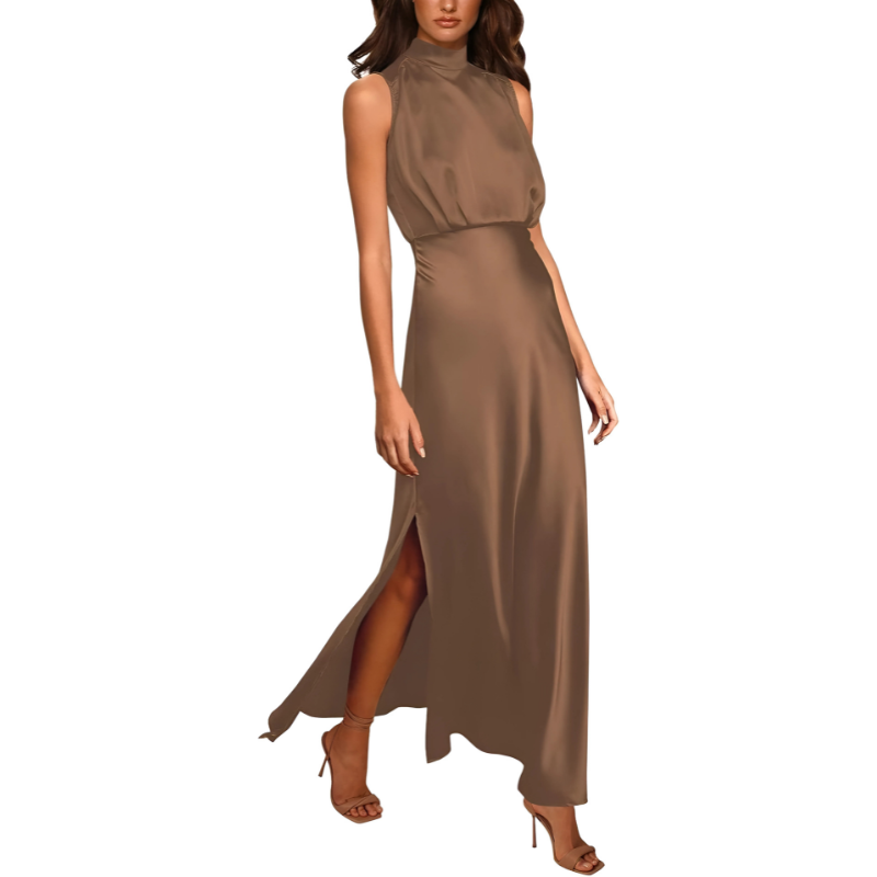 Elegant Floor Length Satin Evening Dress - OutfitLondon