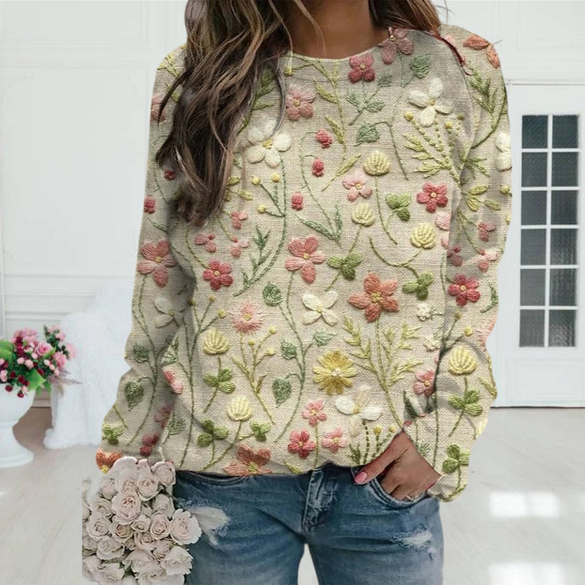 Ladies' Pretty Flower Knit Sweater - OutfitLondon