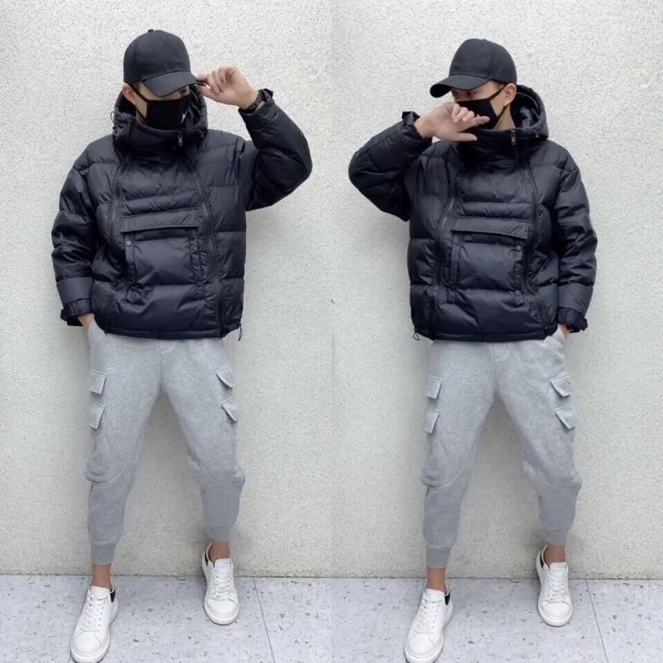 Waterproof Men's Black Puffer Hoodie Jacket