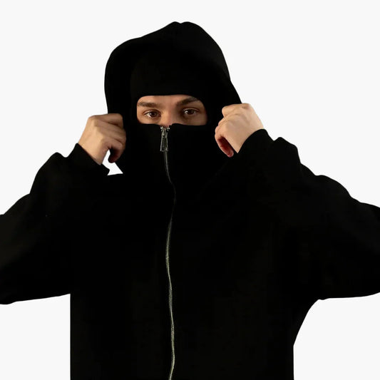 Unisex Zip Hoodie Balaclava Black - OutfitLondon