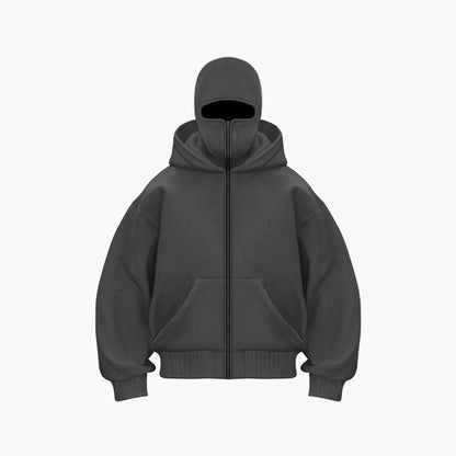 Unisex Zip Hoodie Balaclava Black