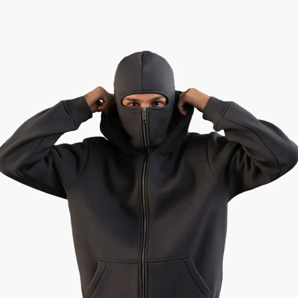 Unisex Zip Hoodie Balaclava Black