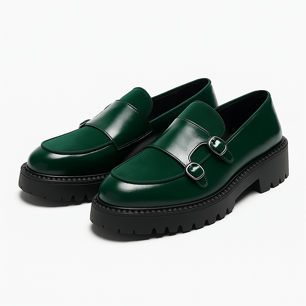 Valemont Men Double Monk Strap Leather Loafers